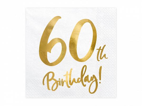 SERWETKI PAP.60TH BIRTHDAY BIAŁE 33x33 cm