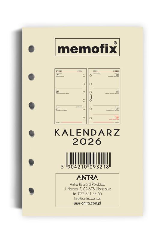 WKŁAD KALENDARZOWY A6 TDW MEMOFIX TYDZIŃ DO WGLĄDU