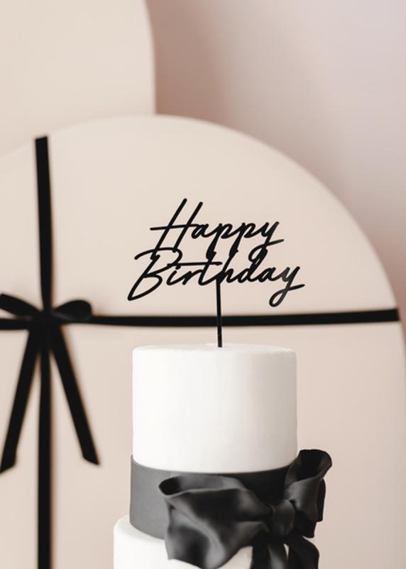 TOPPER AKRYLOWY NA TORT HAPPY BIRTHDAY CZARNY 16.5CM