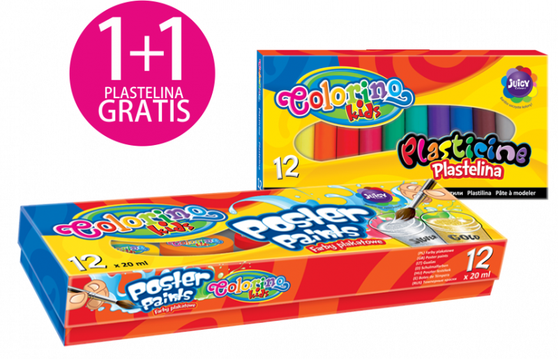 FARBY PLAKATOWE 12/20ML COLORINO + PLASTELINA 12 KOL GRATIS