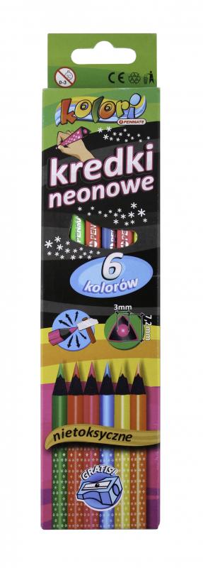 KREDKI 6 TRÓJKĄTNE NEONOWE KOLORI+TEMP. PENMATE TOP100