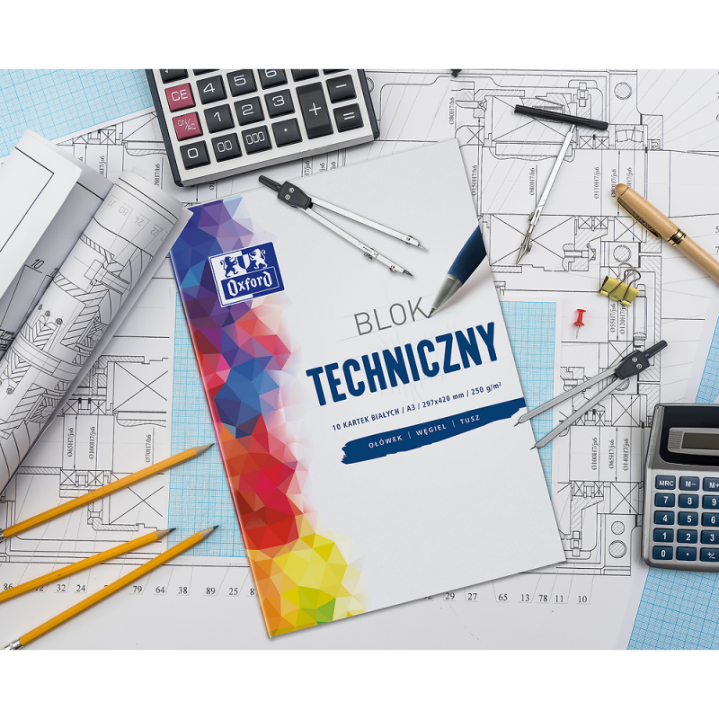 BLOK TECHNICZNY A4/10 BIAŁY OXFORD 250G