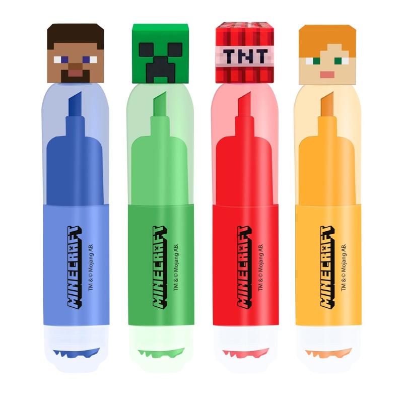 ZESTAW 4 FLAMASTRÓW Z TOPPEREM 3D MINECRAFT