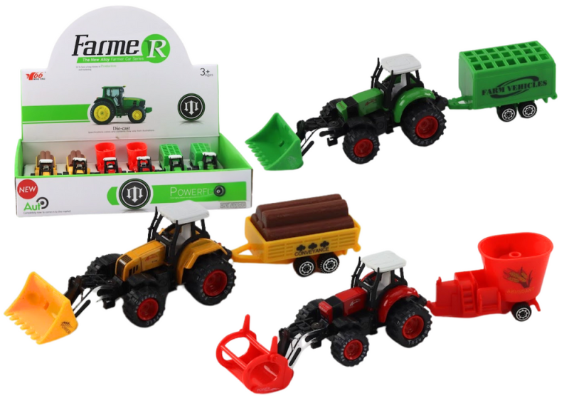 TRAKTOR Z PRZYCZEPĄ KOPARKA SPYCHACZ MASZYNA ŻÓŁTY ZIELONY CZERWONY