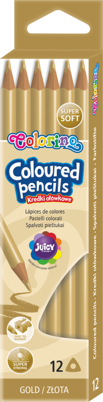 KREDKI 12 OŁÓWKOWE TRÓJKĄTNE ZŁOTE COLORINO
