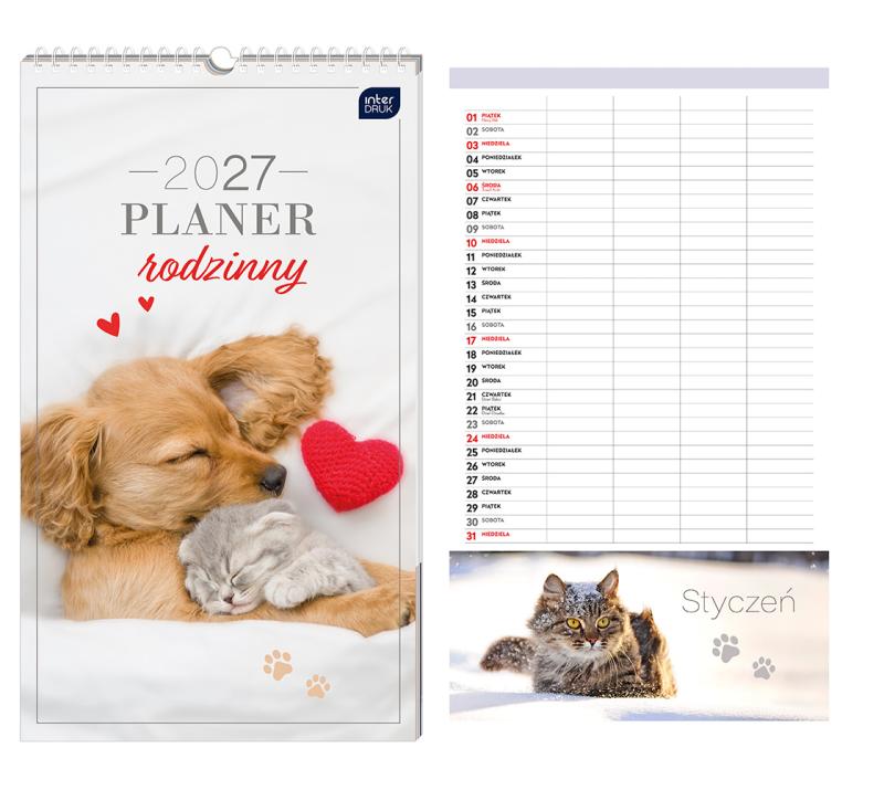 KALENDARZ ŚCIENNY PLANNER RODZINNY ZWIERZAKI 2027