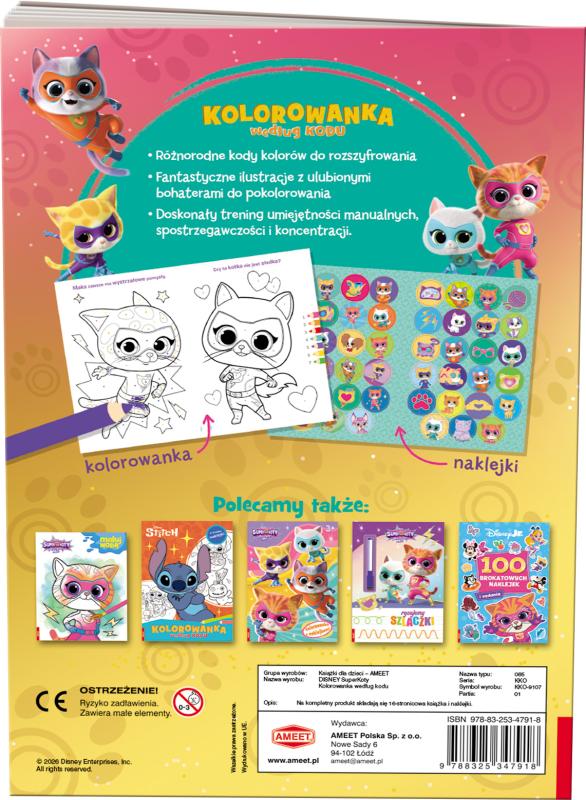 KSIĄŻECZKA DISNEY SUPERKOTY. KOLOROWANKA WEDŁUG KODU