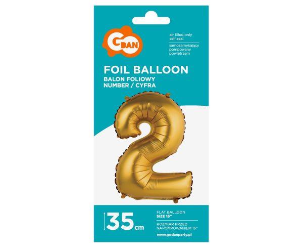 BALON FOLIOWY CYFRA 2 ZŁOTO MAT 35CM