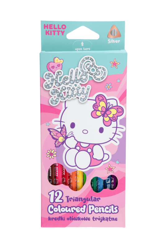 KREDKI OŁÓWKOWE TRÓJKĄTNE 12 KOLORÓW - PINK 1HELLO KITTY