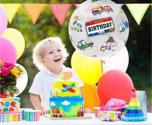 BALON AQUA - KRYSZTAŁOWY HAPPY BIRTHDAY POJAZDY