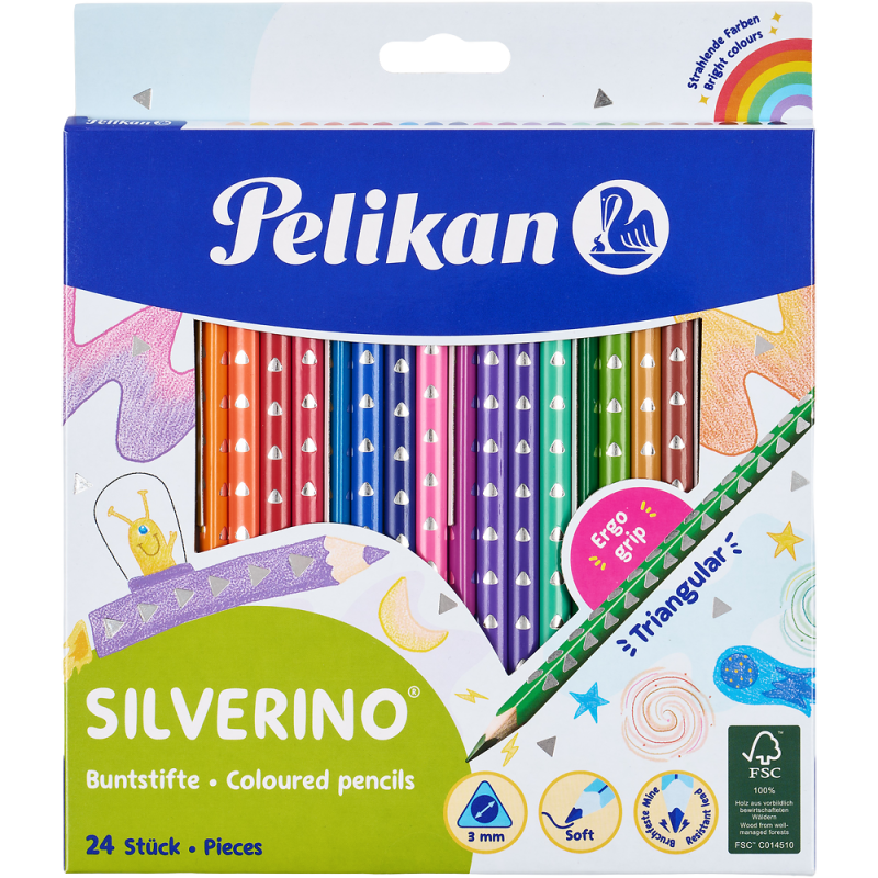 KREDKI 24 PELIKAN TRÓJKĄTNE SILVERINO