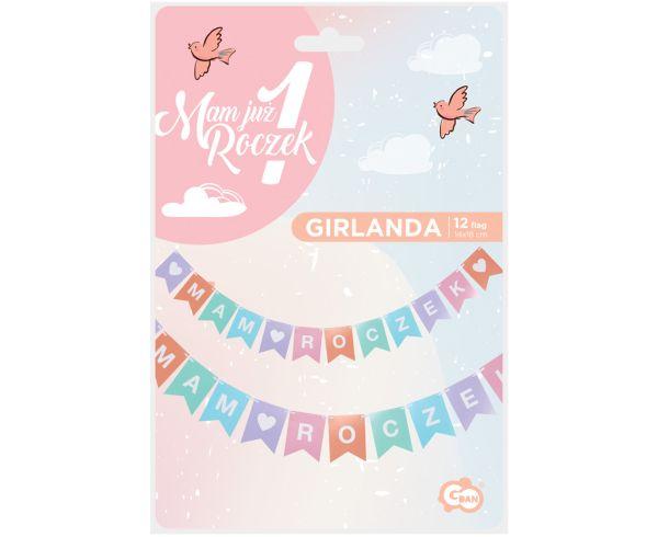 GIRLANDA PAPIEROWA MAM ROCZEK DLA DZIEWCZYNKI FLAGI 14X18CM