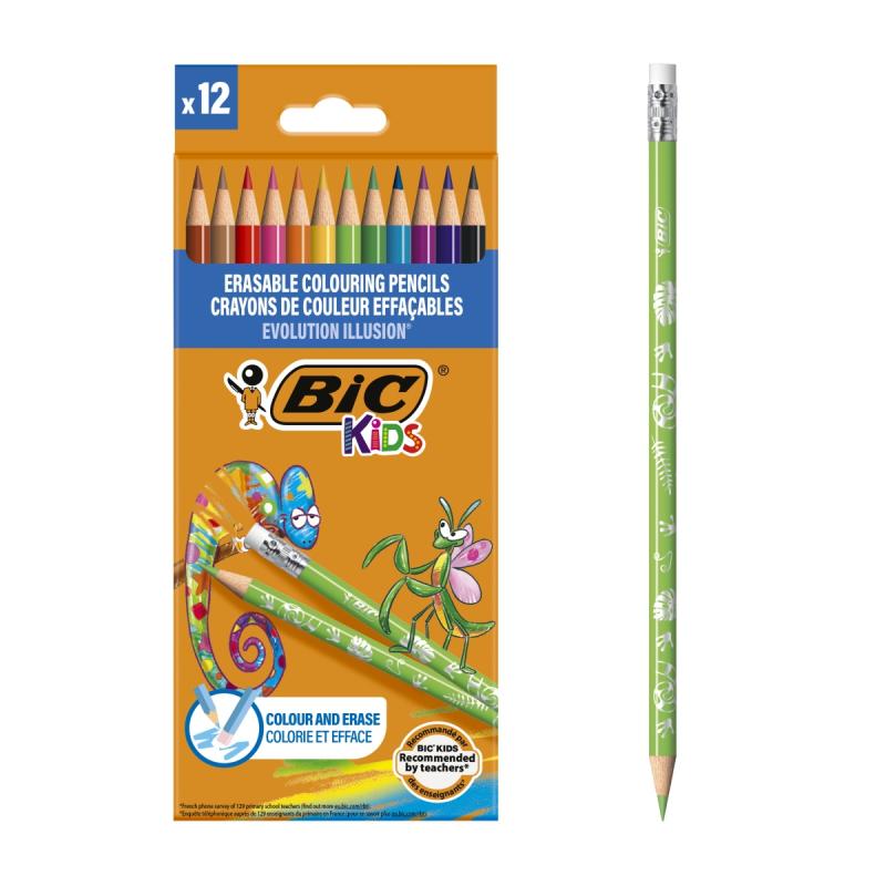 KREDKI 12 BIC WYMAZYWALNE Z GUMKĄ