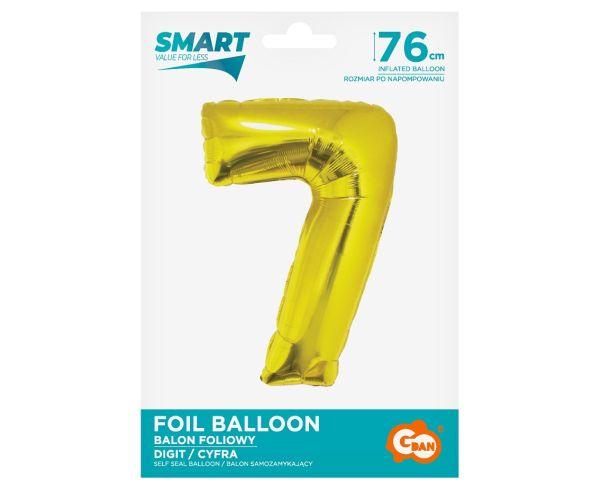 BALON FOLIOWY SMART, CYFRA 7, ZŁOTA, 76 cm