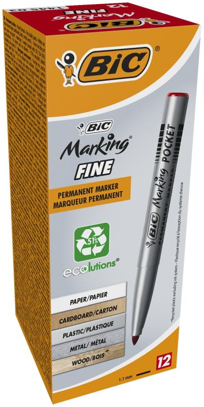 MARKER BIC MARKING FINE POCKET ECOLUTIONS CZERWONY A/12szt
