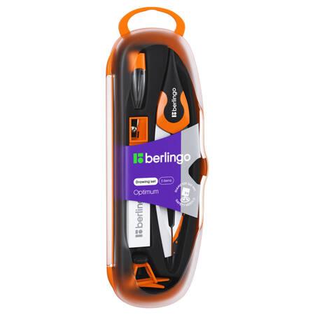 ZESTAW KREŚLARSKI BERLINGO Z CYRKLEM METALOWYM OPTIMUM 13,5CM 5 ELEMEMTÓW CYRKIEL GUMKA TEMPERÓWKA GRAFITY ADAPTER NA OŁÓWEK ETUI