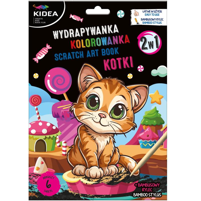 WYDRAPYWANKA Z KOLOROWANKĄ 2W1 (KOTKI) KIDEA