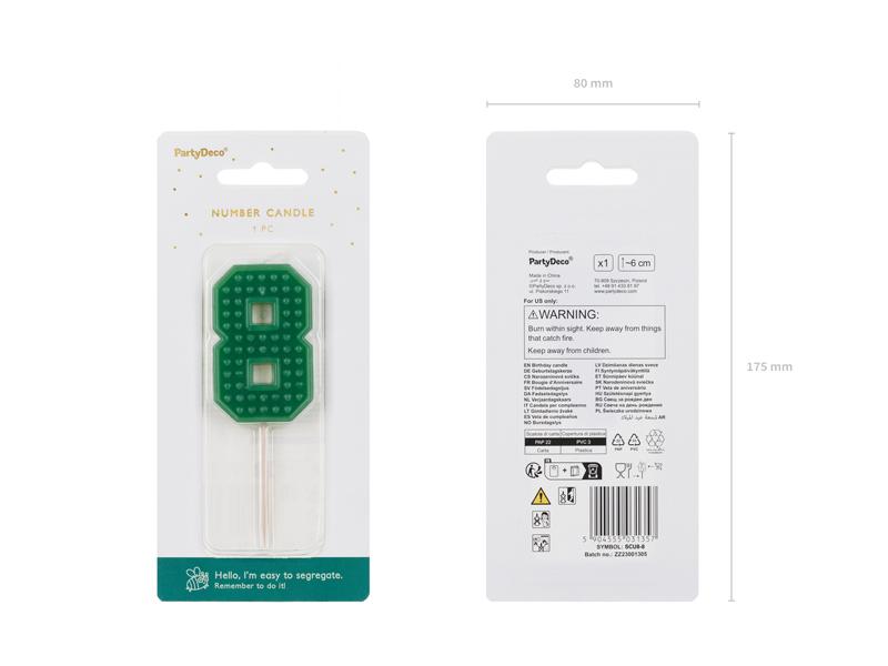 ŚWIECZKA CYFERKA 8 ZIELONY 6CM