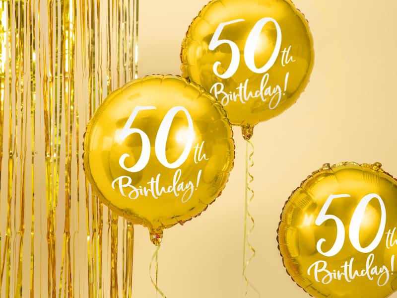 BALON FOLIOWY 50 URODZINY 45CM ZŁOTY