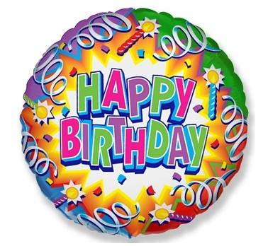 BALON FOLIOWY 18 CALI FX - HAPPY BIIRTHDAY (SERPENTYNY) (OKRĄGŁY)