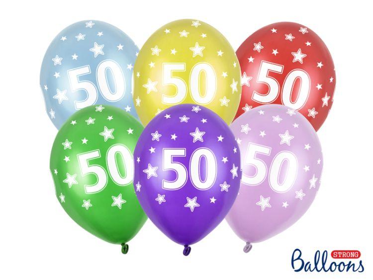 BALONY STRONG 50TH BIRTHDAY METALLIC MIX Z BIAŁYM NADRUKIEM 30CM A'50