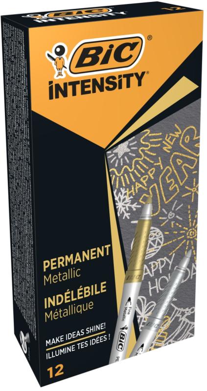 MARKER BIC PERMANENTNY 12KOL ZŁOTY+SREBRNY