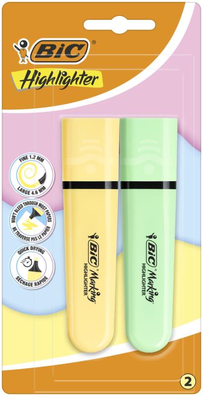 ZAKREŚLACZ BIC FLAT ŻÓŁTY/ZIELONY PASTEL A2 BLISTER