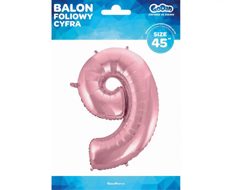 BALON FOLIOWY CYFRA 9 J. RÓŻOWA 92CM