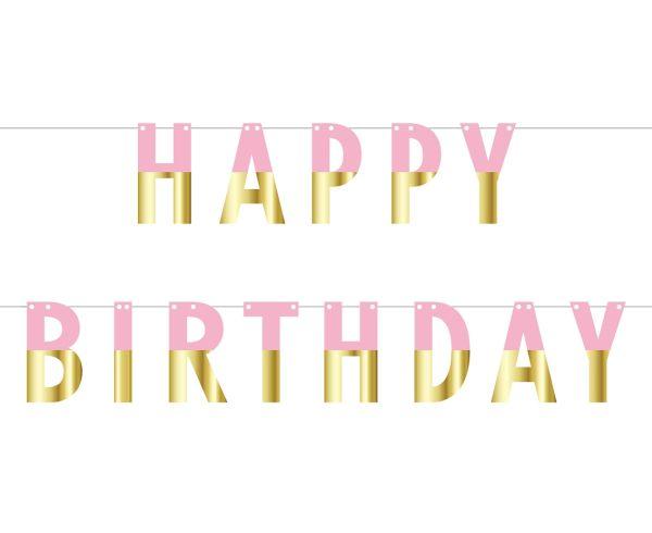 GIRLANDA PAPIEROWA (ZRÓB TO SAM) HAPPY BIRTHDAY RÓŻOWO-ZŁOTA
