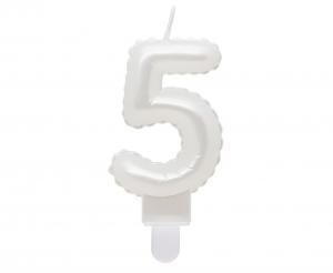 ŚWIECZKA B&C CYFERKA 5 PERŁOWA BIAŁA 7CM
