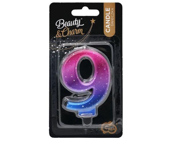 ŚWIECZKA B&C CYFERKA 9 NIGHT SKY METALICZNA 8CM