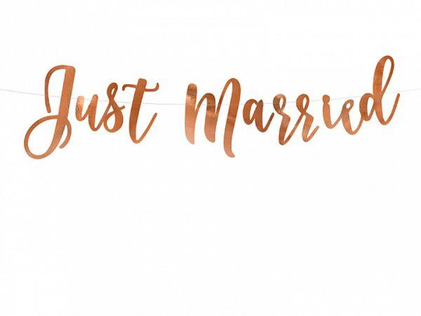 BANER JUST MARRIED RÓŻOWE ZŁOTO 20X77CM