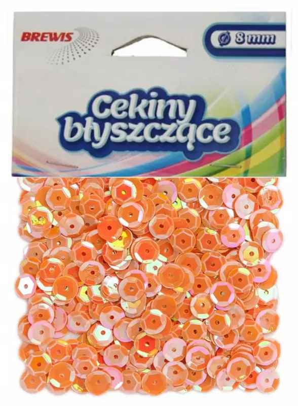 CEKINY TĘCZOWE 8MM POMARAŃCZOWY