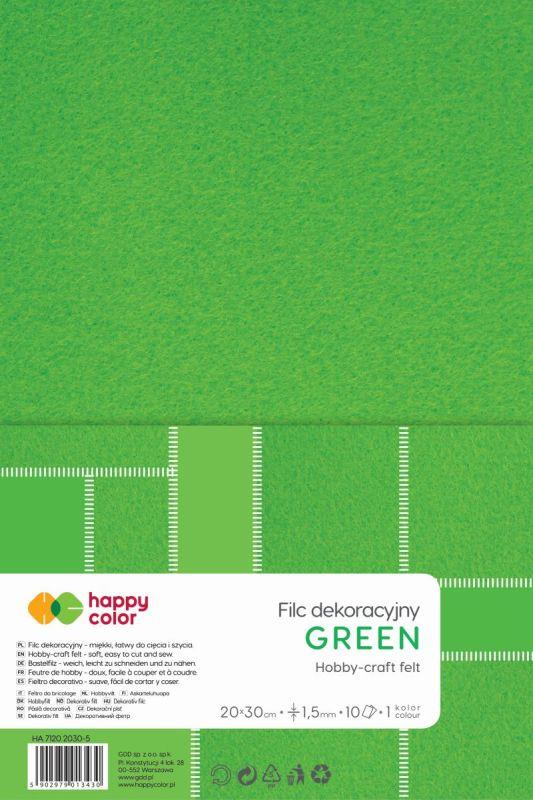 FILC DEKORACYJNY 20X30CM ZIELONY 1,5MM A/10 HAPPY COLOR