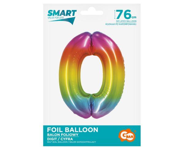 BALON FOLIOWY SMART 0 TĘCZOWY 76CM