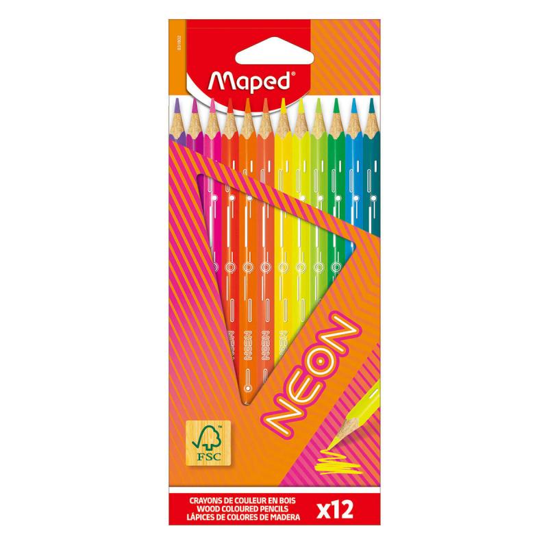 KREDKI 12 MAPED NEON TRÓJKĄTNE
