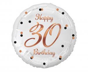 BALON FOLIOWY B&C HAPPY 30 BIRTHDAY BIAŁY, NADRUK RÓŻOWO-ZŁOTY 18