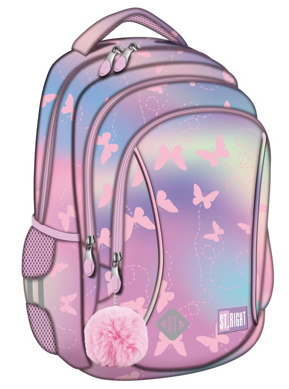 PLECAK 3-KOMOROWY STRIGHT BUTTERFLIES BP-26 PINK
