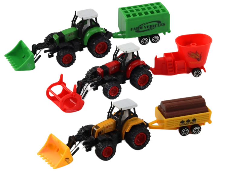 TRAKTOR Z PRZYCZEPĄ KOPARKA SPYCHACZ MASZYNA ŻÓŁTY ZIELONY CZERWONY
