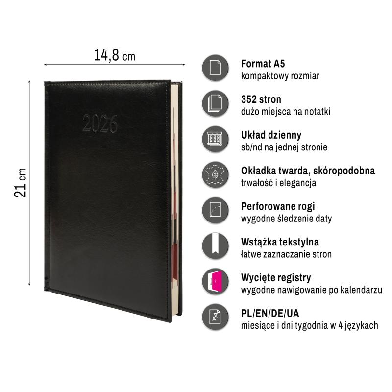 KALENDARZ KSIĄŻKOWY PLANER PREMIUM A5 DZIENNY AREX