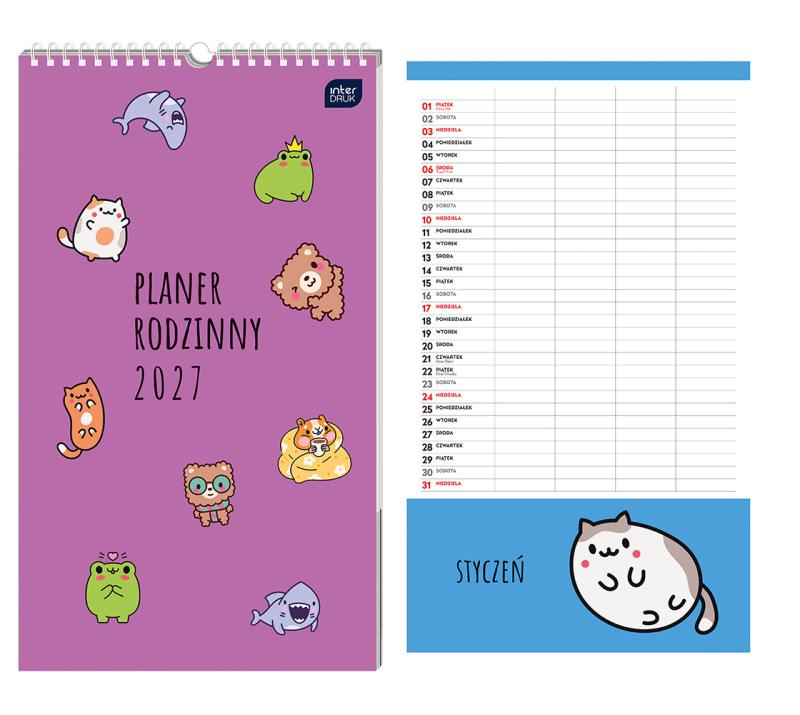 KALENDARZ ŚCIENNY PLANNER RODZINNY 25X43 KAWAII 2027