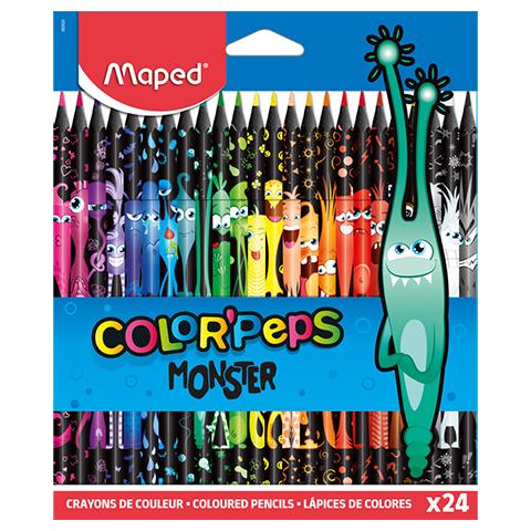 KREDKI 24 TRÓJKĄTNE MAPED MONSTER COLORPEPS W CZARNEJ OBUD.