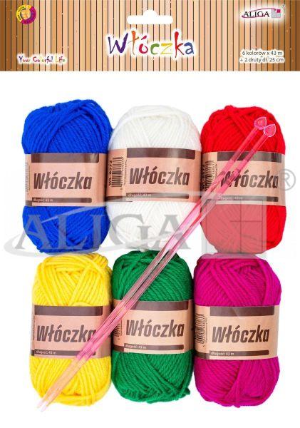 WŁÓCZKA MIX KOL.43M A'6+2SZT DRUTÓW WL-8572