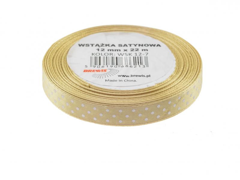WSTĄŻKA SATYNOWA KROPKI 12MM KREM BREWIS