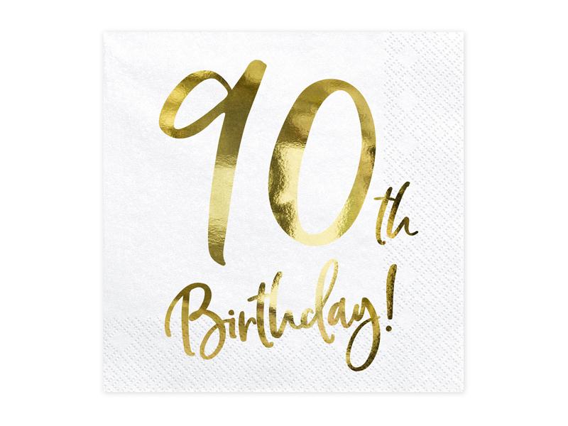 SERWETKI PAP. 90TH BIRTHDAY BIAŁE 33x33 cm