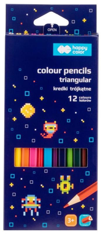 KREDKI 12 DREWNIANE SZKOLNE TRÓJKĄTNE PIXI PLANET GDD