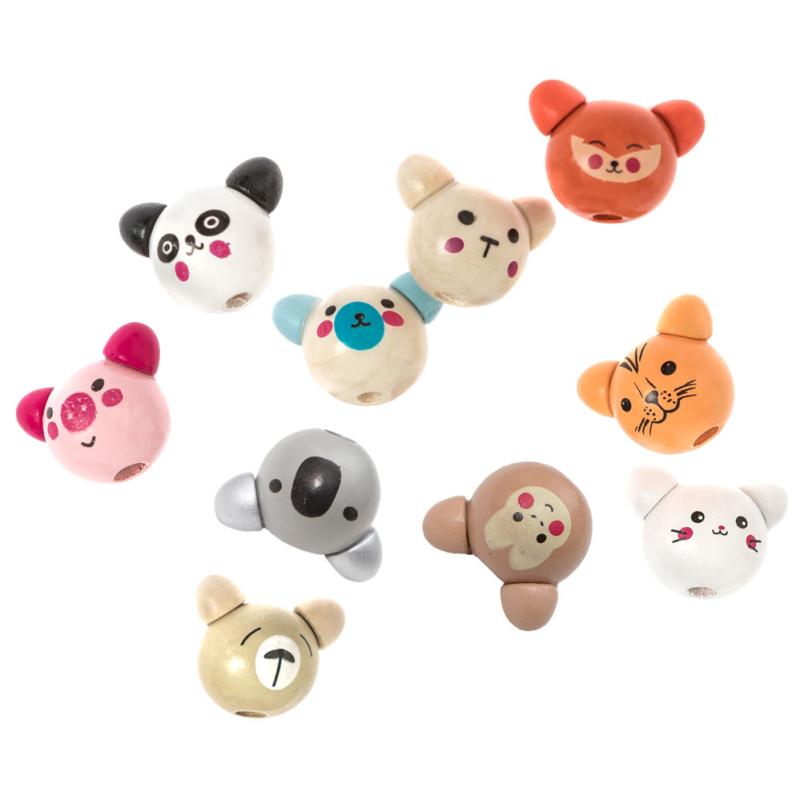 DREWNIANE KORALIKI, 2 CM, 10 SZT. - SWEET ANIMALS