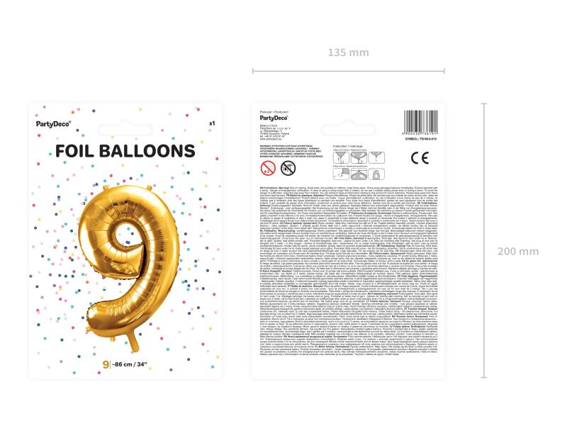 BALON FOLIOWY 9 86CM ZŁOTY