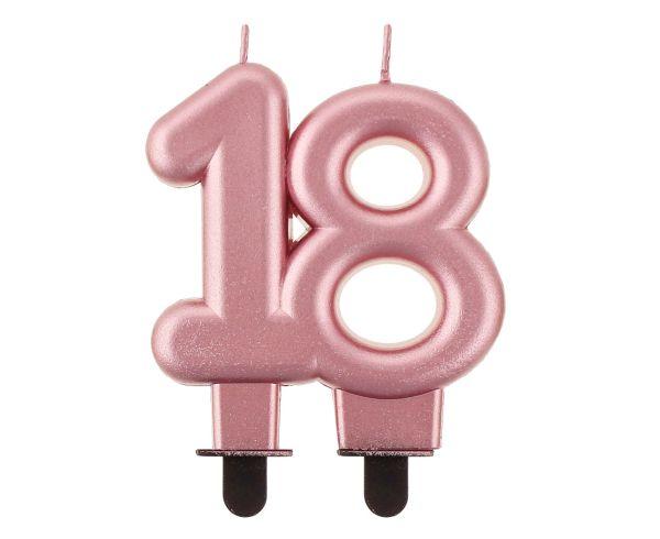 ŚWIECZKA B&C CYFERKA 18 METALIK RÓŻOWO ZŁOTA 8CM