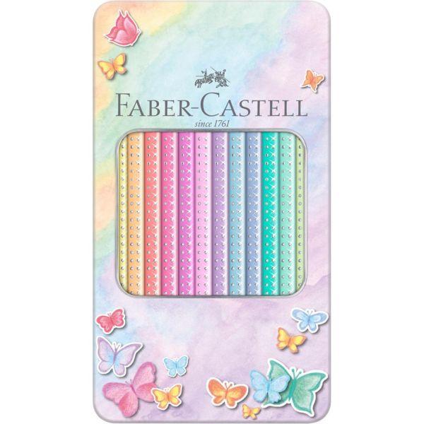 KREDKI OŁÓWKOWE 12 FABER TRÓJKĄTNE SPARKLE PASTEL W MET. OP.